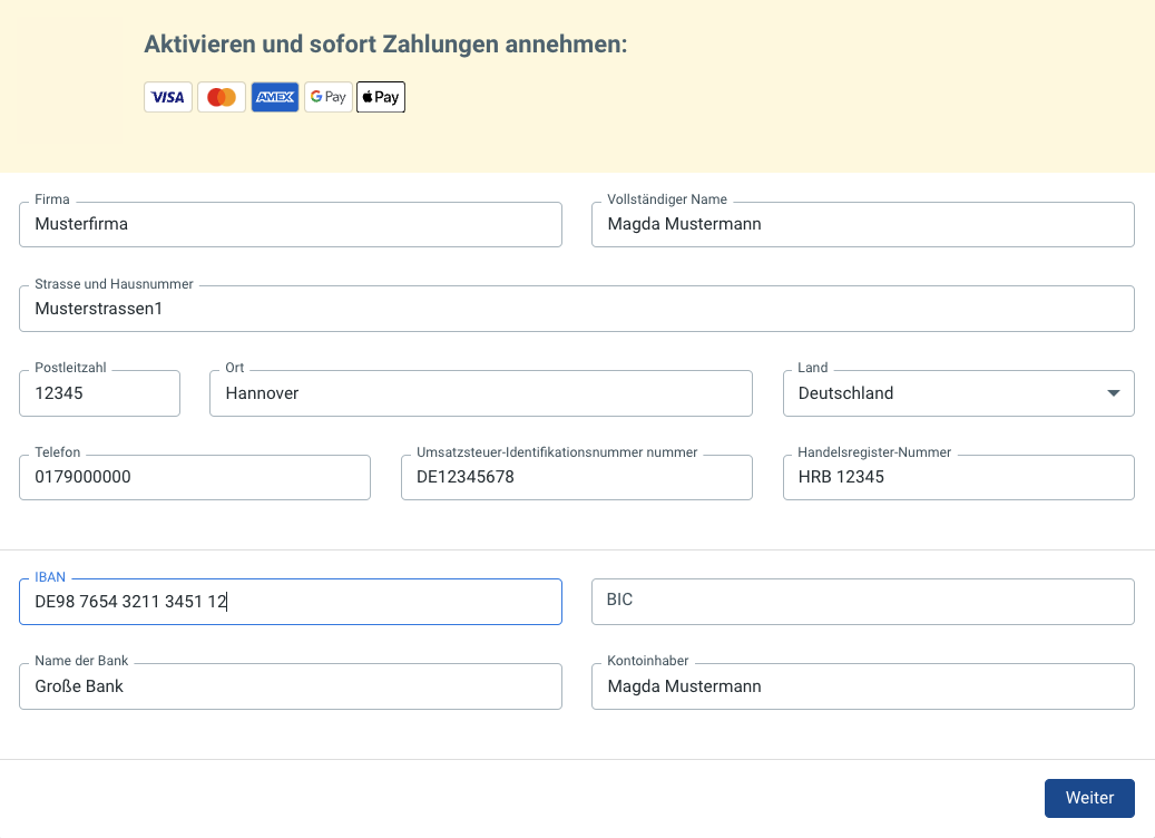 Zahlungssoftware aktivieren