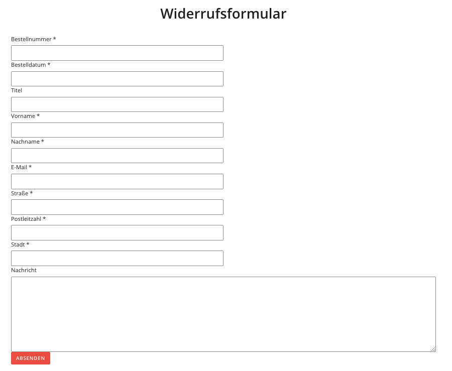 Widerrufsformualar wird angezeigt