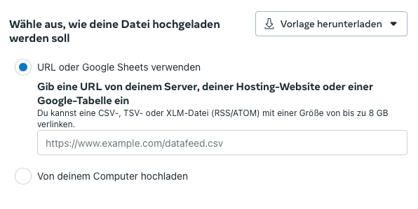 Datenfeed in Meta hochladen