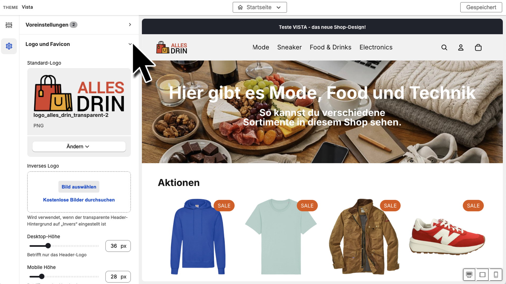 Einstellungen Logo und Favicon