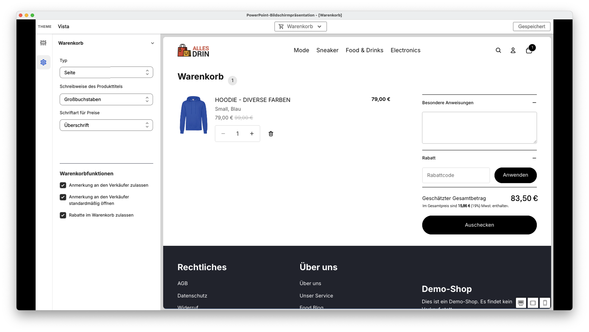 Warenkorb-Alle Einstellungen