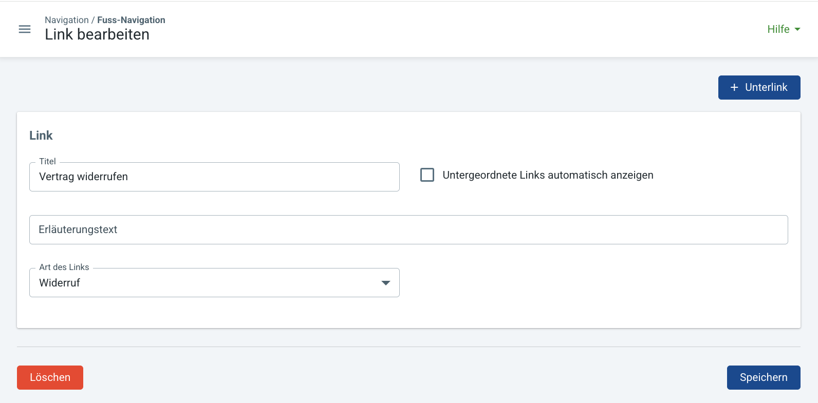 Widerrufs-Link einrichten